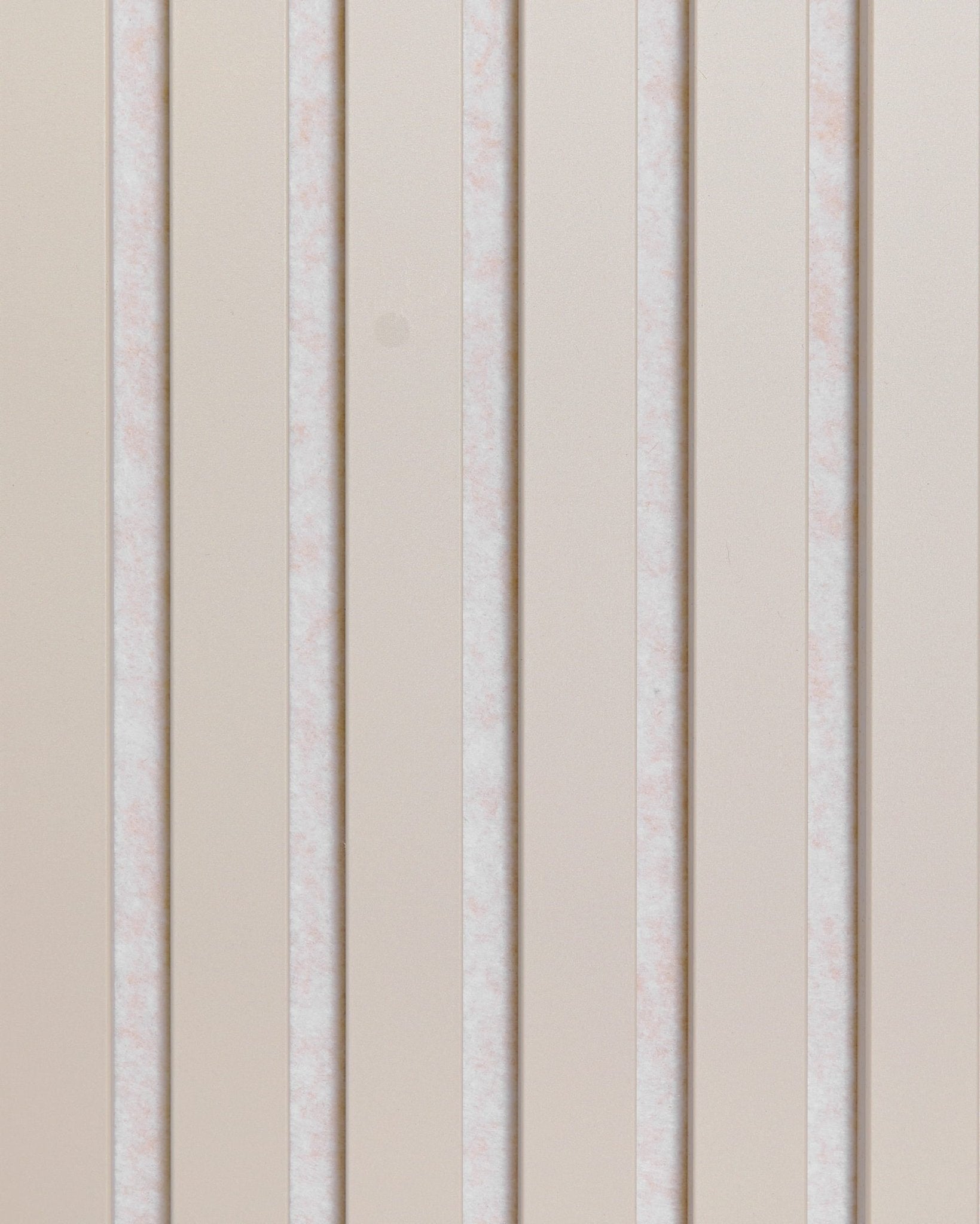 WoodUpp Akupanel in Soft Linen Light Beige Felt with evenly spaced narrow gaps, offering a minimalist Nordic acoustic panel design.